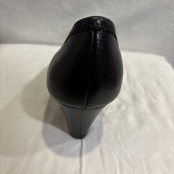 Tory Burch Peep Toe Sally Wedge Pumps 8M Black Pebble Silver Logo Leather Shoes - Picture 12 of 15